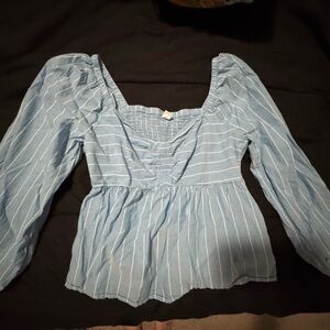 Old Navy Light Blue Striped Peplum Blouse